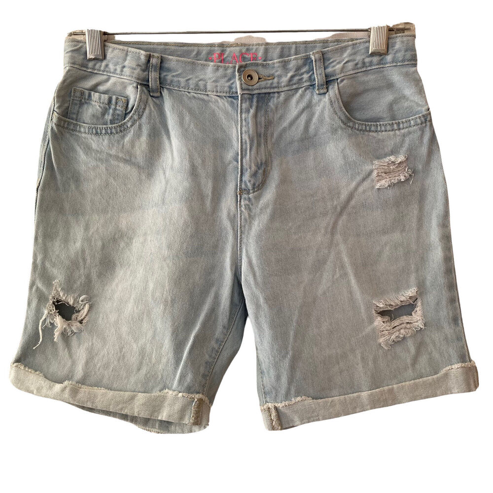 Childrens Place Shorts Bermuda light Wash Distressed Girls Size 14 - Picture 5 of 5